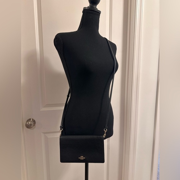 Coach Black Pebbled Leather Crossbody Wallet Handbag - Picture 2 of 9